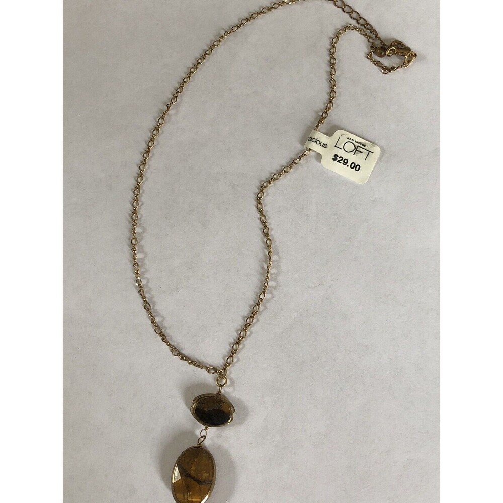 LOFT Necklace Gold Tone Tiger Eye Pendant Necklace NWT 19” Long